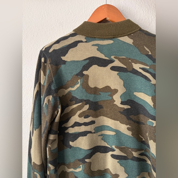 J. Crew Knit Camo Print Zip Front Bomber Jacket Olive Green Women’s Medium - Picture 8 of 11